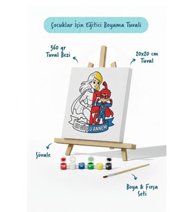 Süper Anne Temalı Boyama Tuvali Şövaleli Boya Seti 20x20 cm