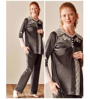 Feyza 3922 Gri Kadife Hamile  Lohusa Pijama Takımı