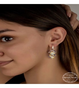 Swarovski Crystal Taşlı Gümüş Kalp Salkım Sallantılı Çivili Kadın Küpe