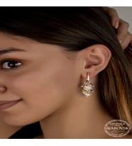 Swarovski Crystal Taşlı Gümüş Kalp Salkım Sallantılı Çivili Kadın Küpe