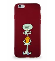 Apple iPhone 6 Soft Premier Kapak Squidward Dokunaç Tasarımlı Silikon Kılıf - Mürdüm (Şeffaf)
