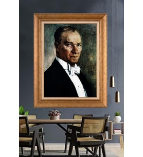 Altın Varaklı Çerçeveli Paspartulu Atatürk Tablo DC1191 (Gold)