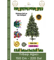 Premium Kutu Süsleme Seti Yılbaşı Çam Ağacı Renkli Işığı Yeni Yıl Süsleri Noel Paketi 150 Cm 220 Dal
