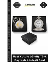 #Saat Antika Görünümlü Nostaljik Şık Tasarım Özel Kutulu Gümüş Türk Bayraklı Köstekli Saat