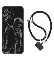 Samsung Galaxy M14 Kılıf Silikon Boyun Askılı İpli Desenli Silikon İskelet Astronot 1613
