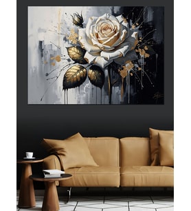 Beyaz Ve Altın Yapraklı Sanat Dekoratif Kanvas - Mdf Ahşap Tablo