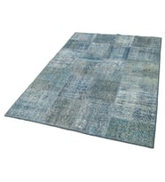 Mavi El Dokuma Salon Halısı Patchwork Eskitme Stil Modern Geometrik Görünüm Yatak Odası