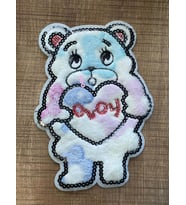 19X14 CM  PELUŞ PAYETLİ KALPLİ AYICIK APLİKE ARMA YAMA DİKİŞ AKSESUARI