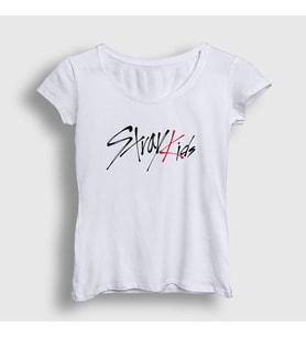 Presmono Kadın Beyaz Logo Stray Kids T-Shirt 122709tt (Beyaz)