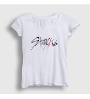 Presmono Kadın Beyaz Logo Stray Kids T-Shirt 122709tt (Beyaz)