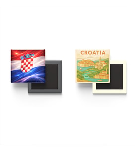 Buzdolap Magnetleri - Hırvatistan Bayrağı ve Paper Cut Tema - 2'li Set Magneti