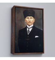 Çerçeveli Atatürk Portre Tablosu Mustafa Kemal Atatürk Dikdörtgen Dekoratif Kanvas Tablo (Kahverengi)