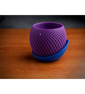 3D Baskı Küre Saksı - Kafes Dokulu İki Parçalı Dekoratif Saksı - Mor-Mavi