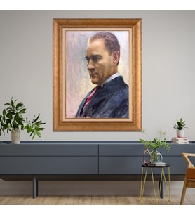 Altın Varaklı Çerçeveli Paspartulu Atatürk Tablo z4537 (Gold)
