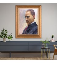 Altın Varaklı Çerçeveli Paspartulu Atatürk Tablo z4537 (Gold)