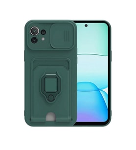 Xiaomi Mi 11 Lite Kılıf Zuma Kartvizitli Yüzüklü Silikon - Yeşil