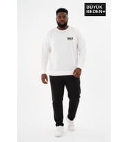 Erkek Büyük Beden BROOKLYN 1970 Baskılı Bisilet Yaka İnce Sweatshirt SPR26BSW956-3 (Ekru)