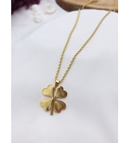 Çelik Burgu Zincirli Yonca Kolye 60 cm (Gold)