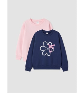 LC WAIKIKI Lacivert Çiçek Baskılı Kız Çocuk Sweatshirt 2'li