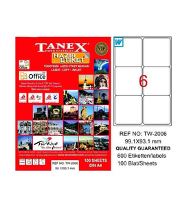 TANEX 2006 LASER ETİKET 99x93mm 6x100 600 ADET