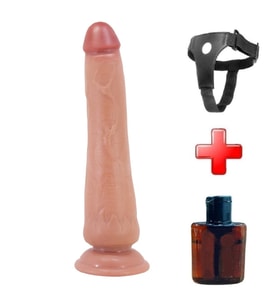 Odins Shop Belden Bağlamalı 25 cm Çift Katmanlı Realistik Vantuzlu Melez Dildo