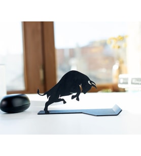 Gowpenart Dizayn Boğa Figürlü Masa Üstü Metal Ergonomik Telefon/Tablet Tutucu 1,5 mm Kalınlık Siyah