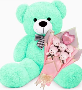 Anneler  Gününe ÖZEL: Sevimli 90 cm Peluş Ayı ile Pembe Balonlu LED Işıklı Romantik Peluş Ayıcık Buketi- Doğum Günü, Özel Gün, Sevdiklerimize HEDİYE (Turkuaz)
