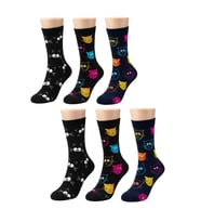 Unisex Kedi Desenli Çorap 6'lı Set Pamuklu Renkli Uzun Soket Dikişsiz Nefes Alan Rahat Günlük Çorap — Çok Renkli, 36-40