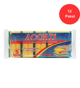 Acord 5 li Oluklu Bulaşık Süngeri 12 Paket