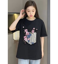 Unisex Flowers Baskılı T-shirt (Siyah)