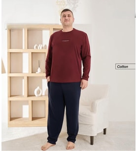 Pijamoni Erkek Battal Bisiklet Yaka Penye Uzun Kol Pijama Takımı 6700/8 - 1 Adet