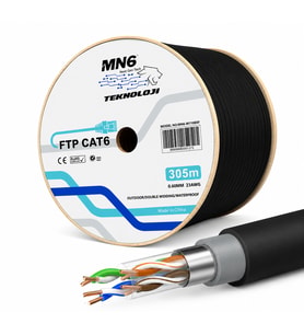 MN6 M108XF Cat6 FTP Ethernet Kablosu 305 Metre Dış Mekan UV Korumalı Çift Katmanlı PE+PVC Parazit Önleyici 23AWG 0.60mm