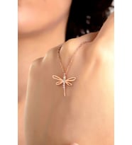 Kadın Orijinal 925 Ayar Gümüş Taşlı Yusufçuk Kolye (Rose)