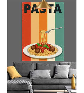 Spagetti Makarna Yemek Tabağı Afiş Dekoratif Kanvas - Mdf Ahşap Tablo