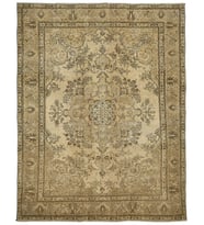 Kahverengi Salon Halısı Bej Renk Madalyon Desenli Vintage Stil El Dokuma Yün Halı
