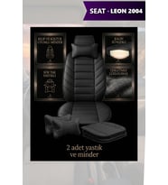 leon 2004 Koltuk ve Kılıf uyumlu Lüks Minder Yastık Siyah 2 Minder 2 Yastık