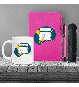 Kişiye Özel UV Baskılı Mühendis Temalı Pembe Defter & Pembe Roller Kalem ve Kupa Seti