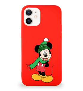 Apple iPhone 12 Mini Soft Premier Kapak Mickey Mouse-G Tasarımlı Silikon Kılıf - Kırmızı (Şeffaf)