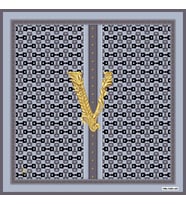 Logolu Desen Black Seri Twill Eşarp Eşarp Askısı ile Birlikte 90x90 cm Mavi Kahv