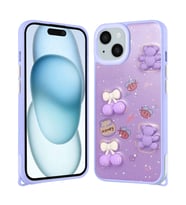 Lexroo iPhone 14 Kılıf Parlayan Simli Kabartma Figürlü Cevze Kılıf - Mor Ayı