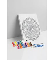 Kalp Motifli Çiçek Mandala Tuval Boyama Seti 40x50 cm