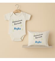 Pia Baby B29 %100 Pamuk Halasının Biricik Aşkı Yazılı Tasarlanabilir Bebek Body Ve Yastık Kılıfı (Ekru)