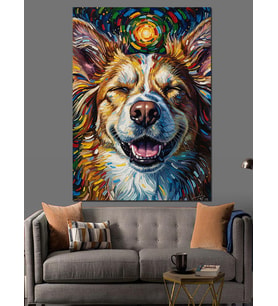 Mandala Desenli Renkli Köpek Portresi Dekoratif Kanvas - Mdf Ahşap Tablo