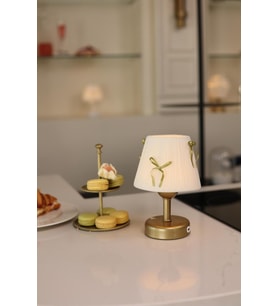 Kadife Süet Gold Fiyonk Kablosuz Masa Lambası, Şık ve Modern Tasarım (Krem)