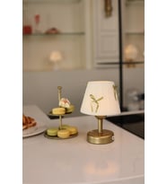 Kadife Süet Gold Fiyonk Kablosuz Masa Lambası, Şık ve Modern Tasarım (Krem)