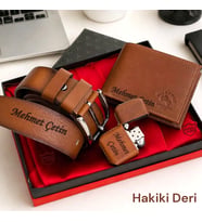 İsme Özel Lüks Hakiki Deri Cüzdan Kemer Çakmak - Sevgiliye Arkadaşa Babaya Eşe Özel Hediye Seti