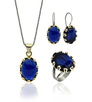 Safir Taşlı Otantik Gümüş Kadın Set