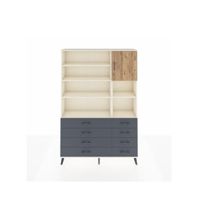 Arges Dolap 8 Raflı 8 Çekmeceli Tek Kapaklı  132x30x195 Aytaşı-Çam/Antrasit