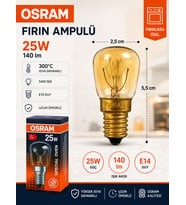 (1 Adet) 25W E14 Fırın Ampulü 300°C Isıya Dayanıklı Sarı Işık