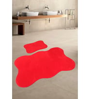 Anatolia 2'li Kırmızı 80x140 + 50x70 cm Büyük Ebat Banyo Paspası Seti Kaymaz 